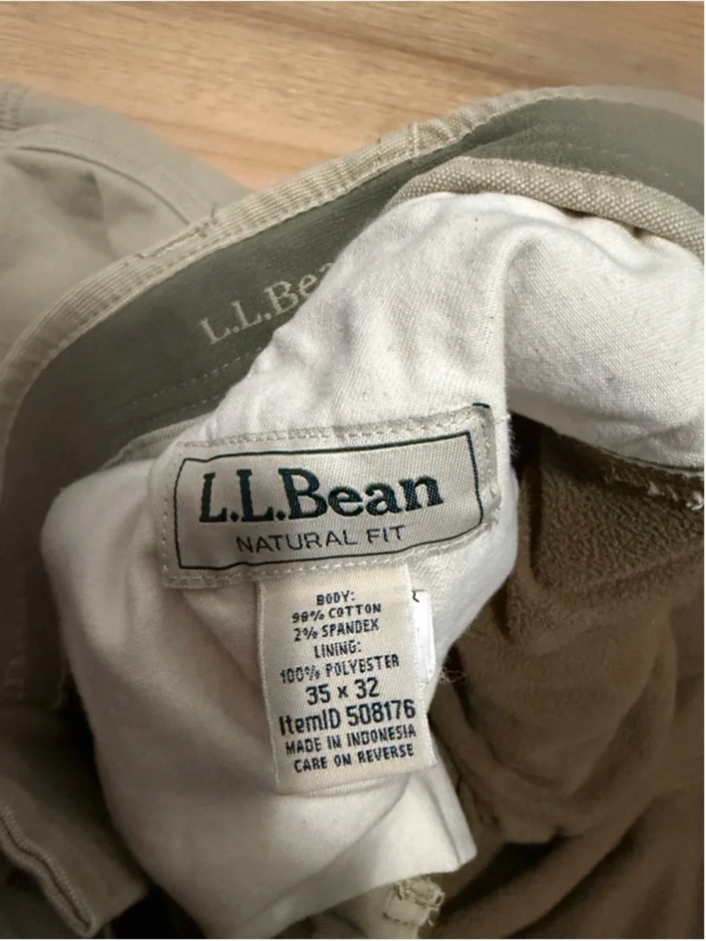 beige L.L.Bean pants feature a durable cotton corduroy exterior and a soft, line